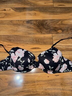 Pink/Victoria Secret Floral Push-Up Bra - Black with Pink Flowers